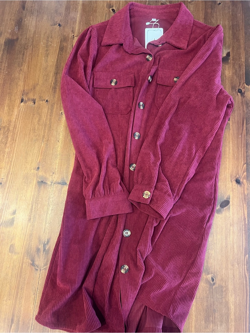 Burgundy Corduroy Button-Down Shirt Dress